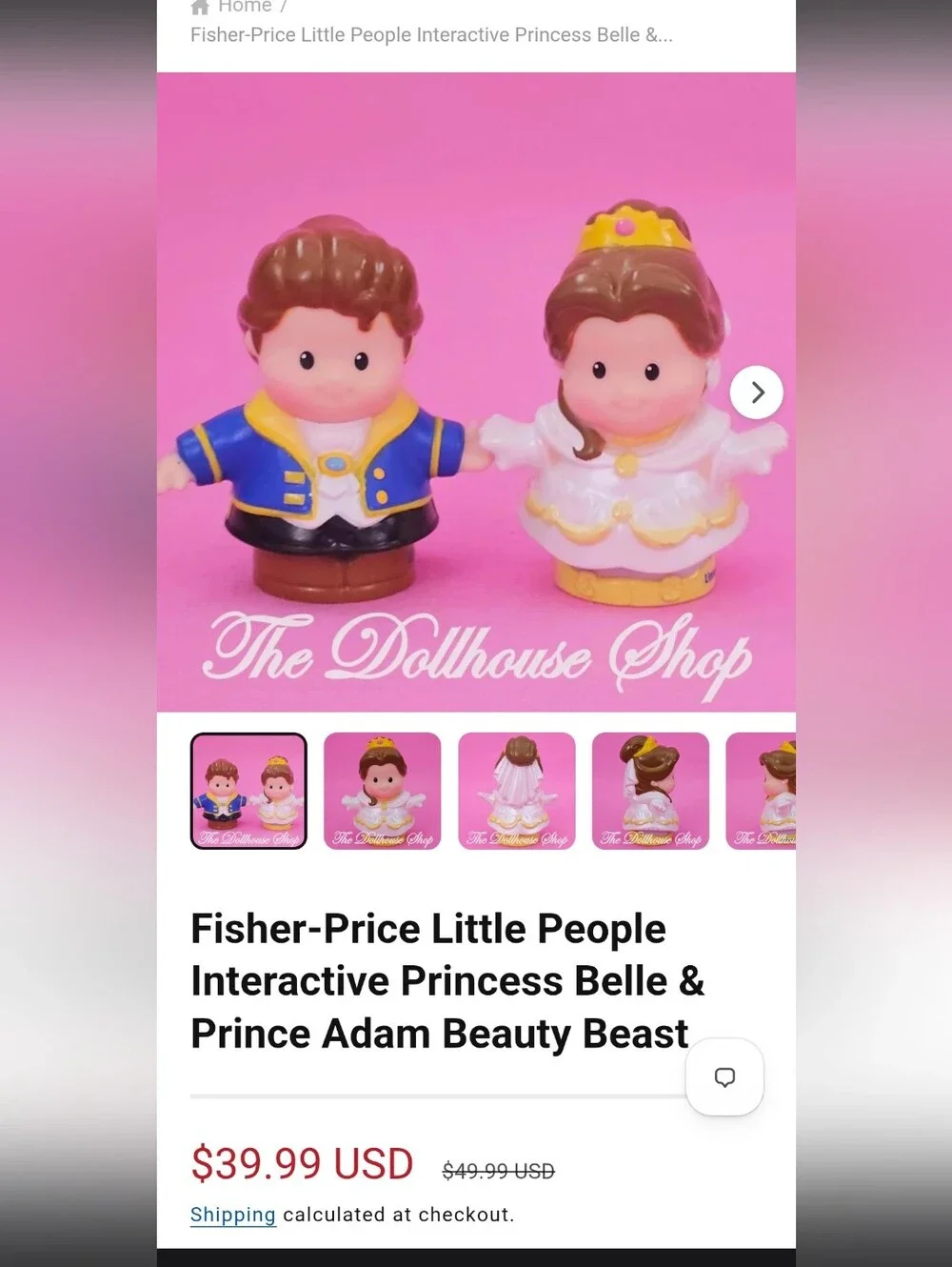2PC LITTLE PEOPLE Fisher Price Disney Belle Beauty & the Beast PRINCE Adam 2012